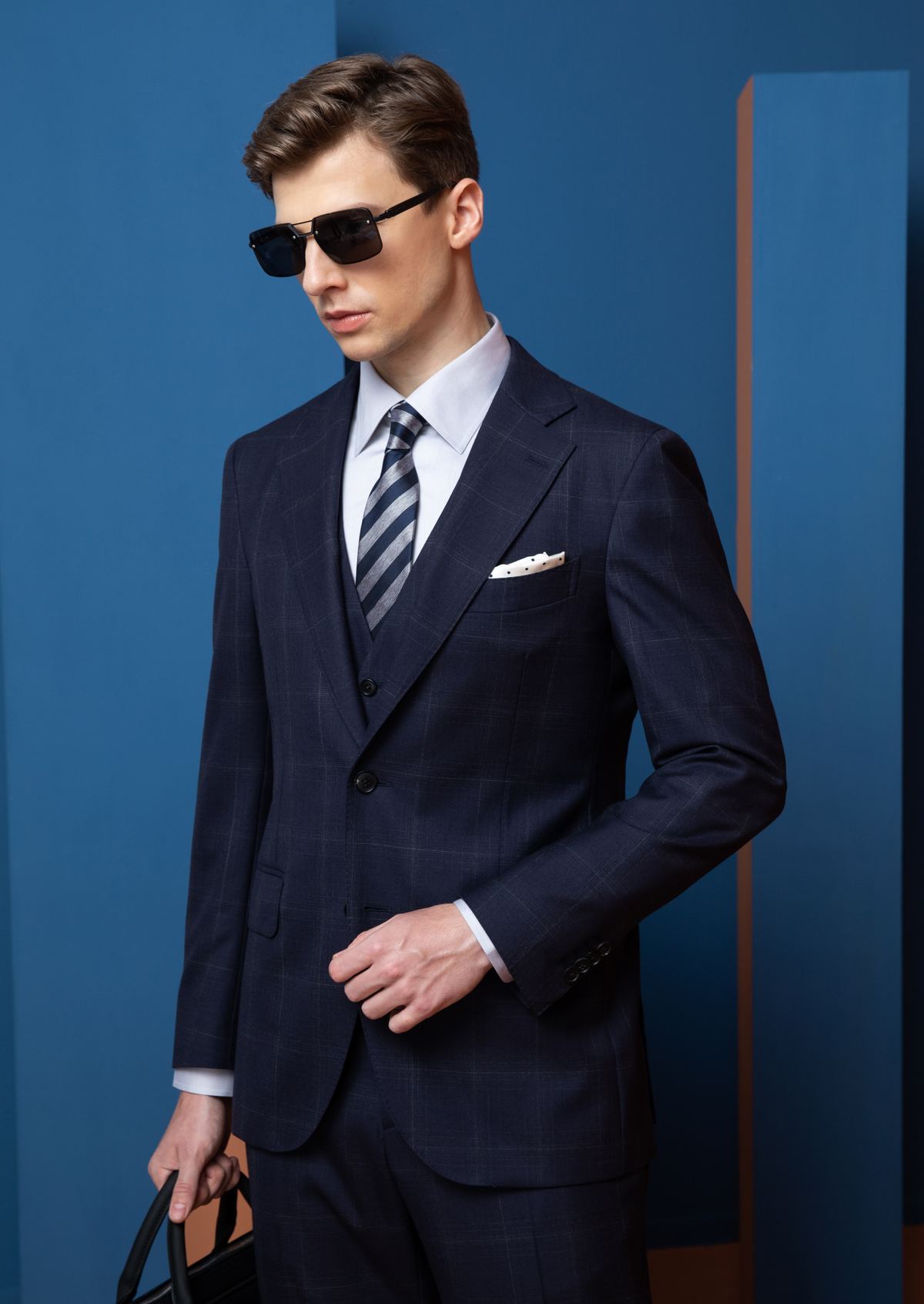 Gray Double-Breasted Suit -- Three-Quarter