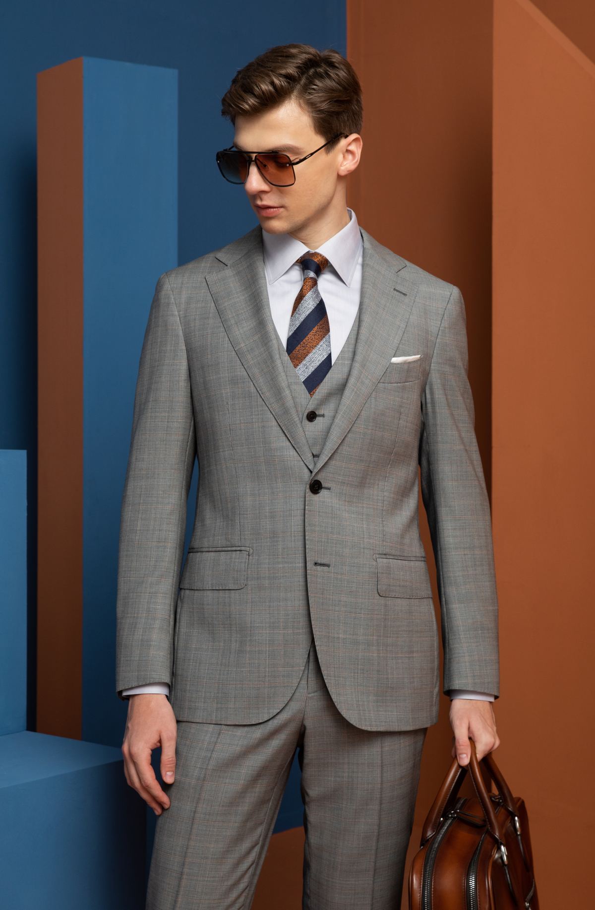 Blue Textured Suit -- Three-Quarter