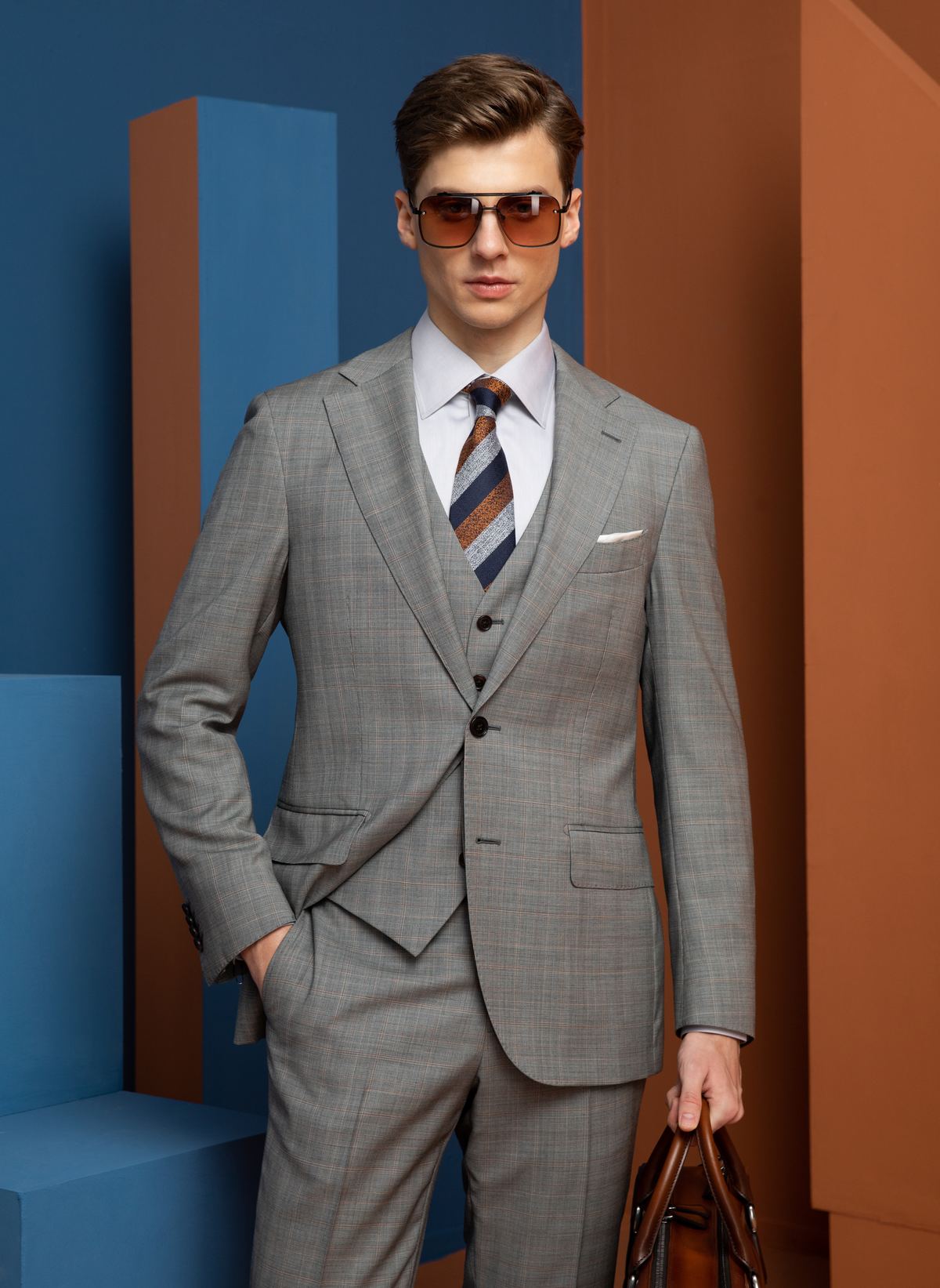 Blue Textured Suit -- Back View