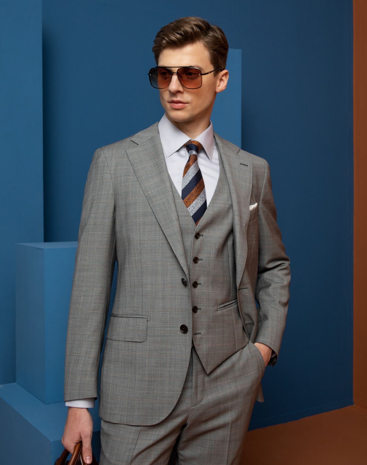 Blue Textured Suit -- Close-Up Detail