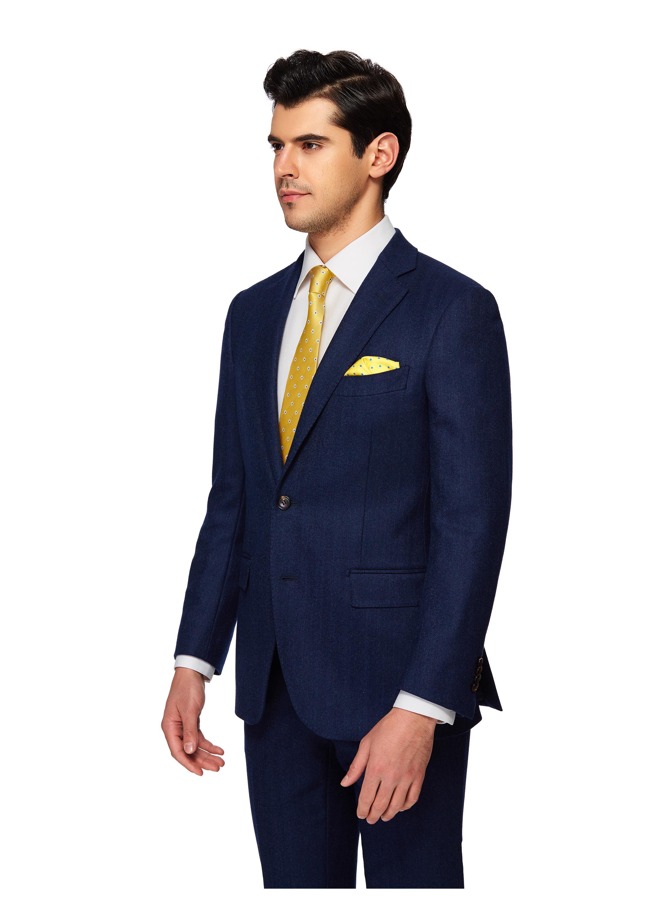 SN002 deep blue suit with light shirt and patterned accessories