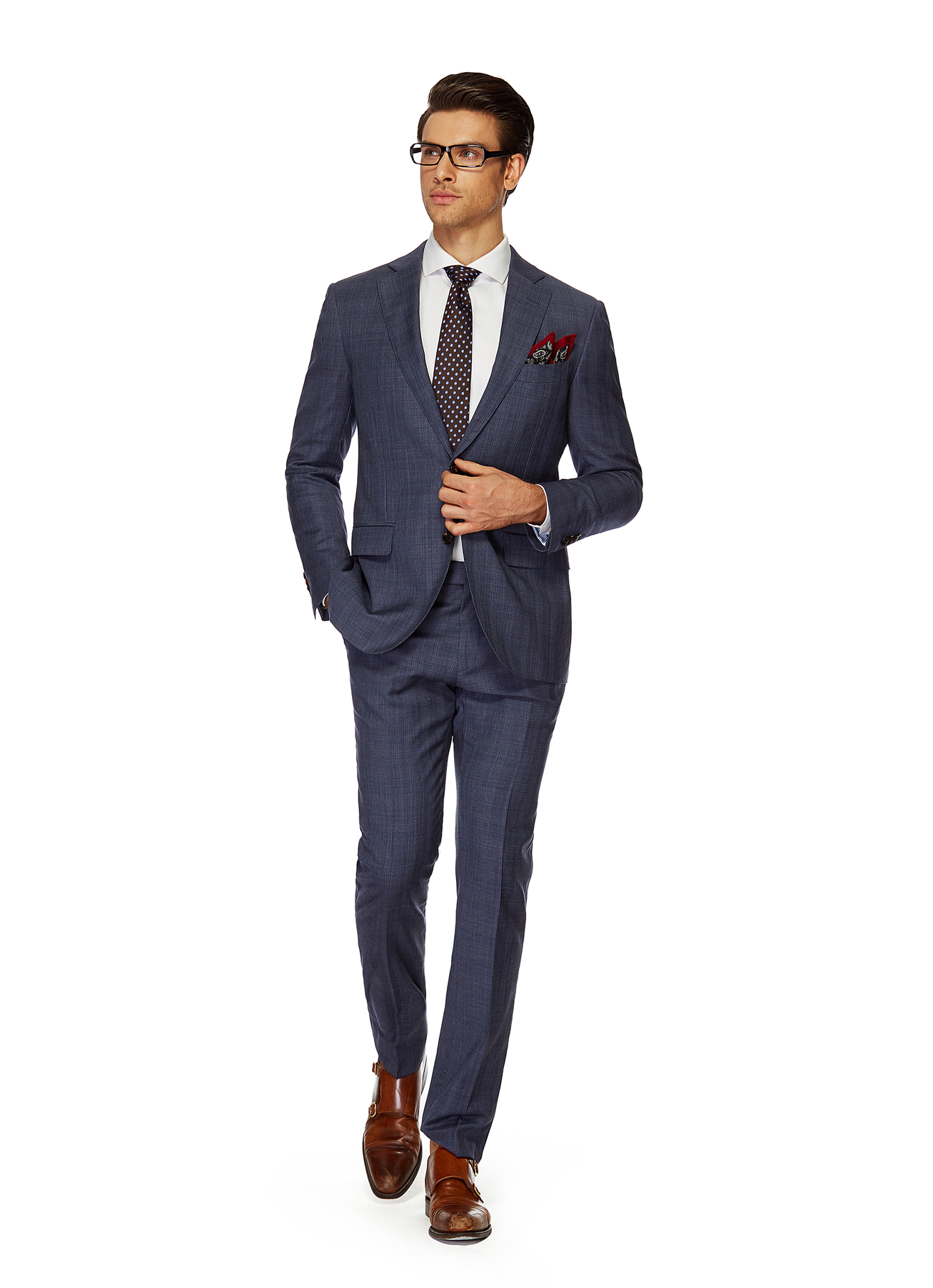SN004 blue suit with white shirt and patterned tie
